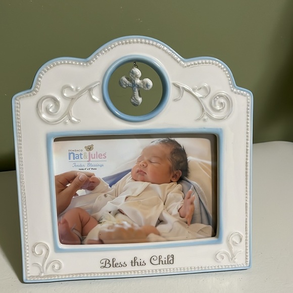 Nat & Jules Baptismal Picture Frame Blue White 4x6 photo - Picture 5 of 8